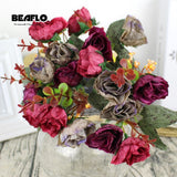 1Bunch Fresh Artificial Rose Flowers 21 heads Romantic DIY Fake Silk floral for Wedding Party Home Decoration