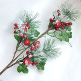 Artificial Pine Branch Red Fruit Artificial Berry for Christmas Decoration Fake Flower Home Party Decor Flower Arrangement