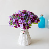 21 Head Artificial Plastic Rose Flower Bridal Bouquet Wedding Decoration Fake 7 Fork Mini Rose Silk Flower Romantic Home Decor