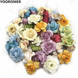 YOOROMER 10pcs small roses handmade artificial flower head wedding party home decoration DIY wreath gift box scrapbook crafts