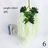 1PC 110cm Silk Wisteria Flowers White Hanging Flower For Decor Artificial Plants For Wedding Party Wall Decoration DIY Home