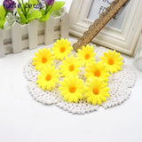 50pcs Small Silk Sunflower Handmake Artificial Flower Head Wedding Decoration DIY Wreath Gift Box Scrapbooking Craft Fake Flower