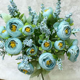 Lovely 10 Heads Wedding Mini Artificial Silk Flower bouquet Flores Bride Home Wedding Decoration Fake Peony Flower Rose