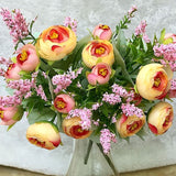 Lovely 10 Heads Wedding Mini Artificial Silk Flower bouquet Flores Bride Home Wedding Decoration Fake Peony Flower Rose