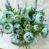 Lovely 10 Heads Wedding Mini Artificial Silk Flower bouquet Flores Bride Home Wedding Decoration Fake Peony Flower Rose